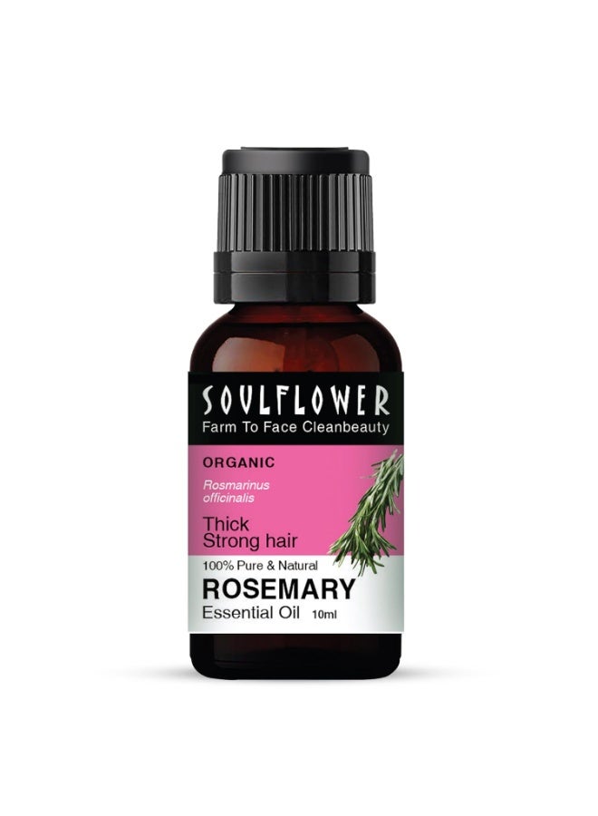 Soulflower Rosemary Essential Oil for Hair Growth, Hair Fall Control, Hair Nourishment & Strengthening, Skin Care | Clinically Proven and Ecocert Certified Organic | 100% Pure & Natural Undiluted | 10ml (Without Dropper) - Image 1